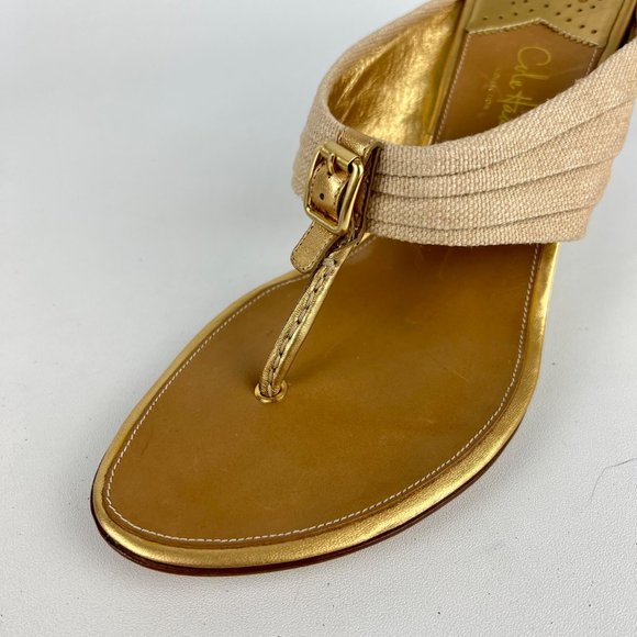 Cole Haan Gwen Air Womens Thong Heeled Sandals Natural Linen Buckle size 9.5 - Picture 8 of 16